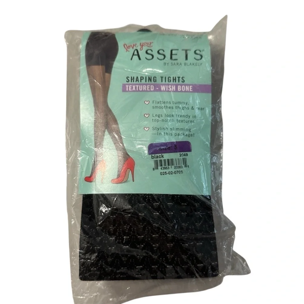 Assets by Sara Blakely Women’s Black Shaping Tights Textured Wishbone Sz 5 NWT